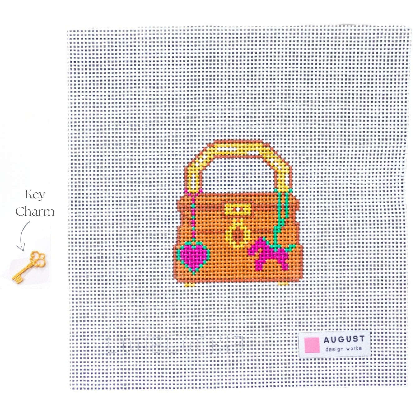 Bag Charm Love Lock - Needlepoint Canvas + Key Charm