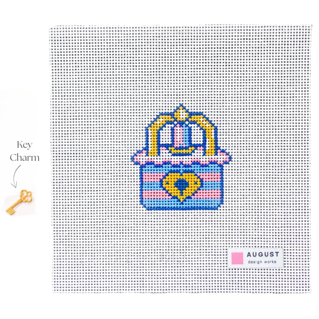 Birthday Love Lock - Needlepoint Canvas + Key Charm