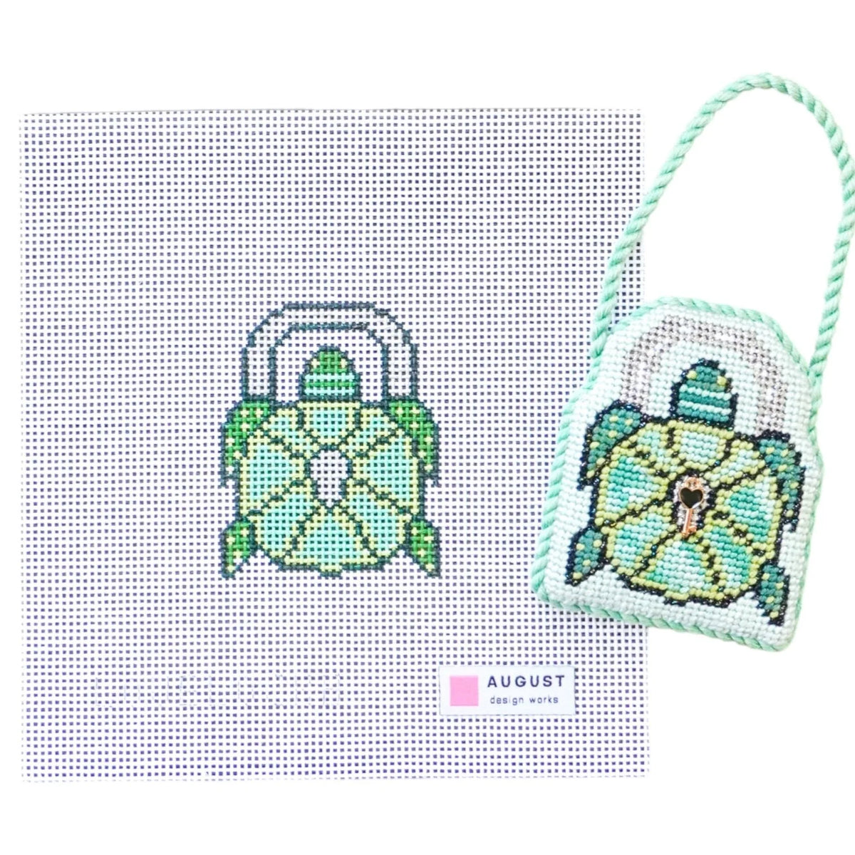 Turtle Love Lock - Needlepoint Canvas + Key Charm