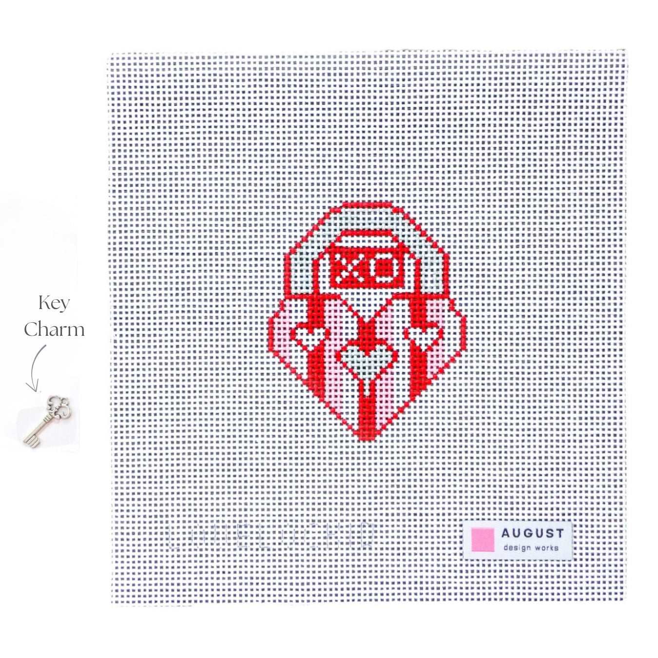 Valentine Love Lock - Needlepoint Canvas + Key Charm