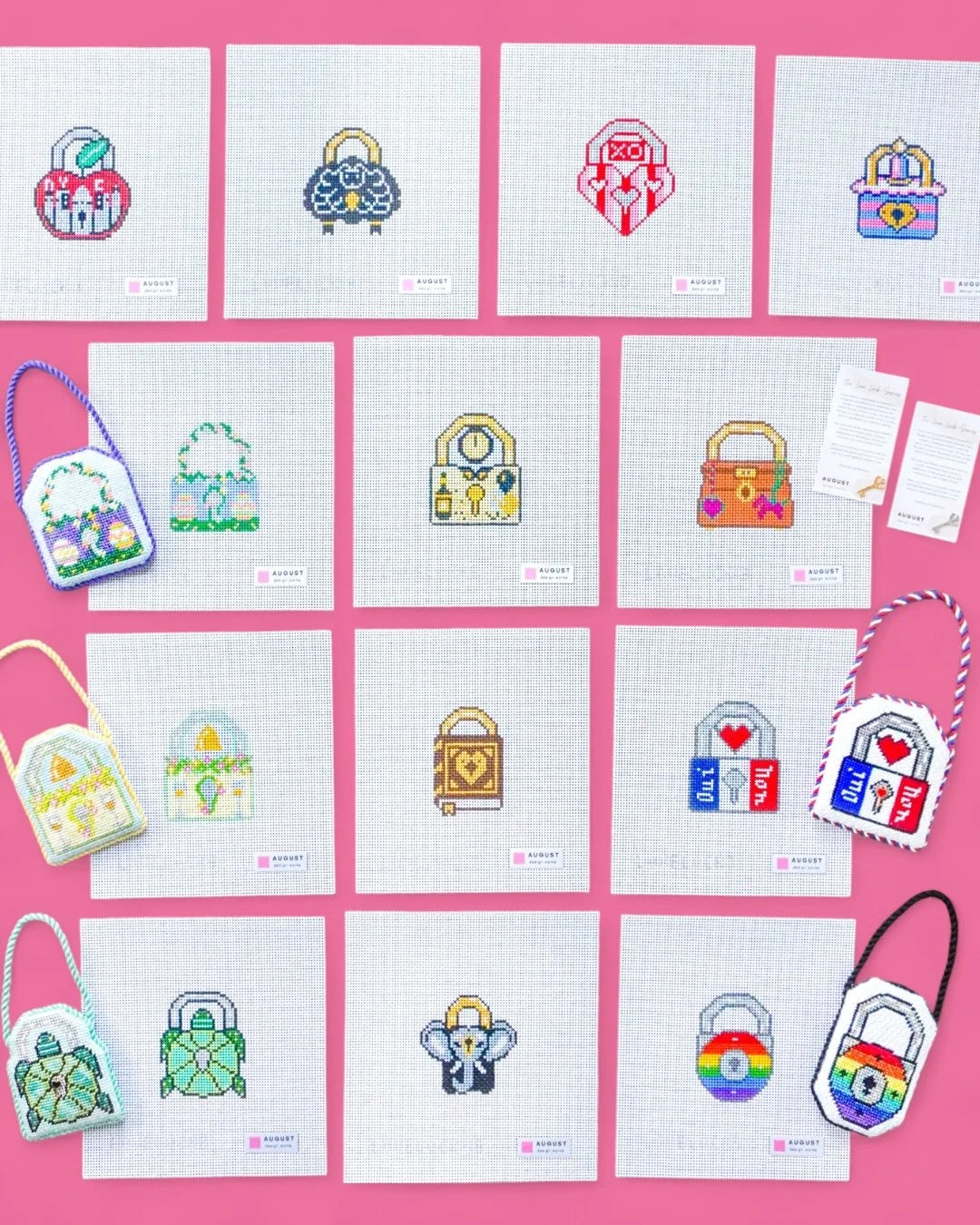 Valentine Love Lock - Needlepoint Canvas + Key Charm