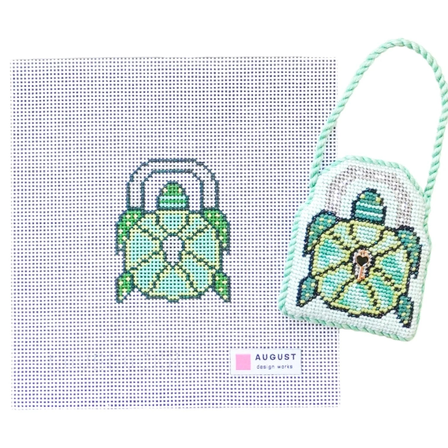 Turtle Love Lock - Needlepoint Canvas + Key Charm