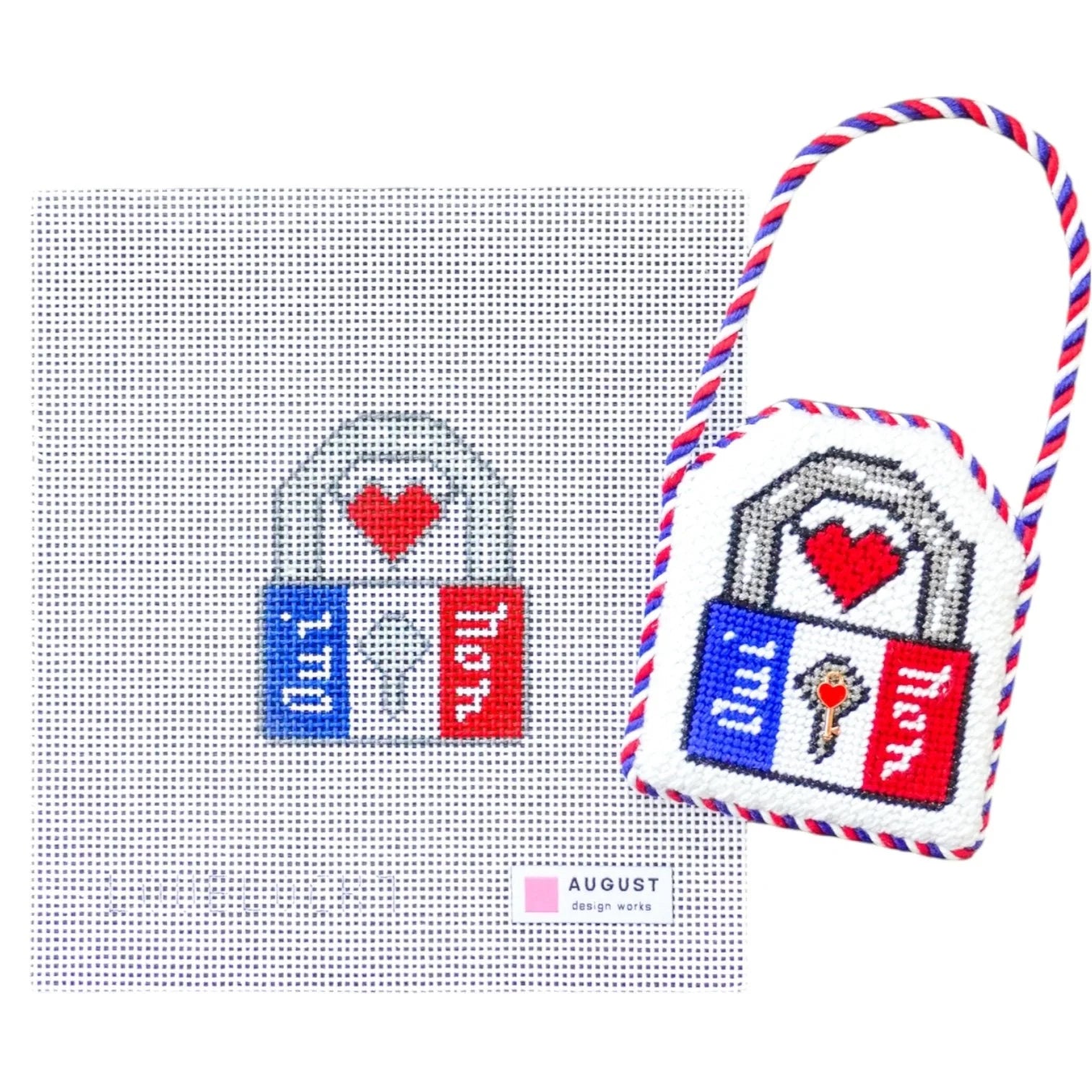 Paris Love Lock - Needlepoint Canvas + Key Charm