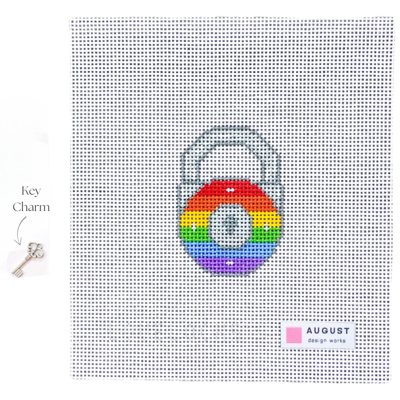 Rainbow Love Lock - Needlepoint Canvas + Key Charm