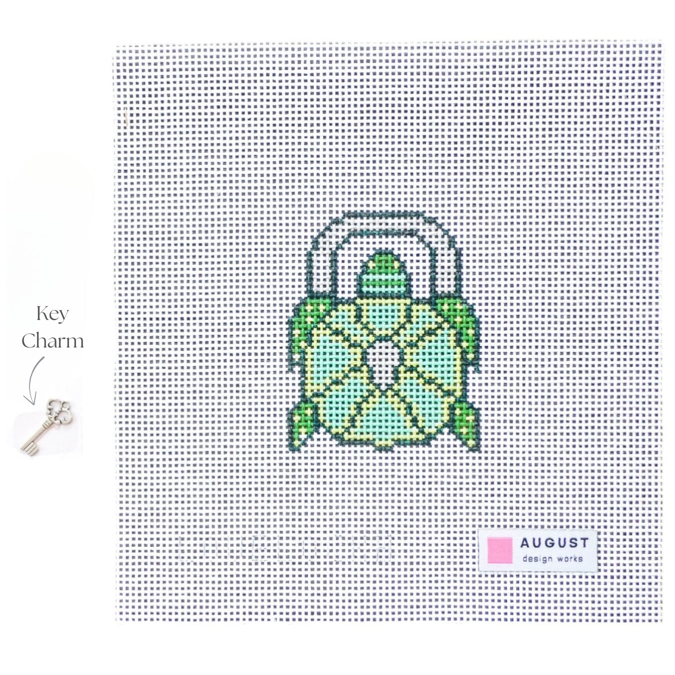 Turtle Love Lock - Needlepoint Canvas + Key Charm