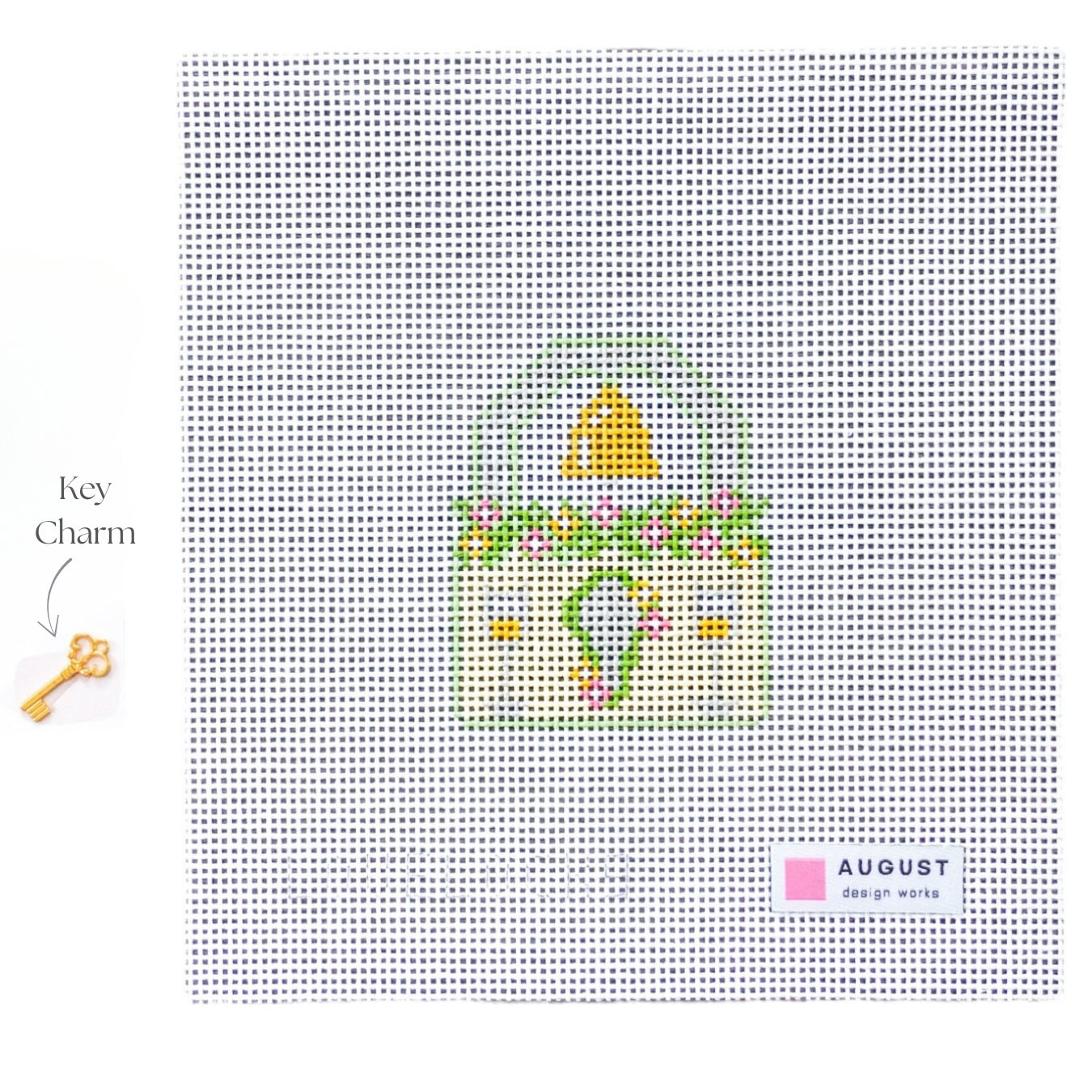Wedding Love Lock - Needlepoint Canvas + Key Charm
